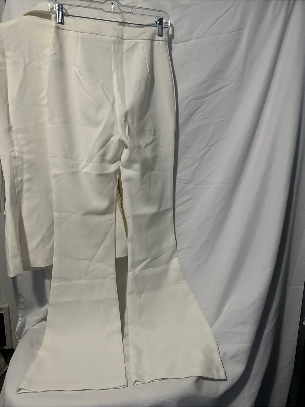 Fashion Nova Ivory Feather-Trim Double-Breasted Blazer with Wide-Leg Pants - Picture 6 of 8
